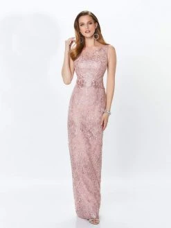 Montage By Mon Cheri - Lace Embellished Two-Piece Column Gown 119940 - 1 Pc Latte In Size 14 Available