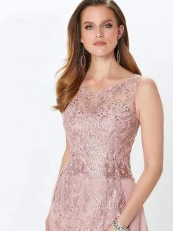Montage By Mon Cheri - Lace Embellished Two-Piece Column Gown 119940 - 1 Pc Latte In Size 14 Available