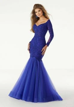 Mori Lee - 43060 Off Shoulder Lace And Glitter Tulle Mermaid Gown Formal Gowns