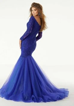 Mori Lee - 43060 Off Shoulder Lace And Glitter Tulle Mermaid Gown Formal Gowns