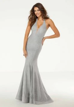 Formal Gowns Mori Lee - 43127 Halter Neck Shimmer Jersey Prom Mermaid Dress