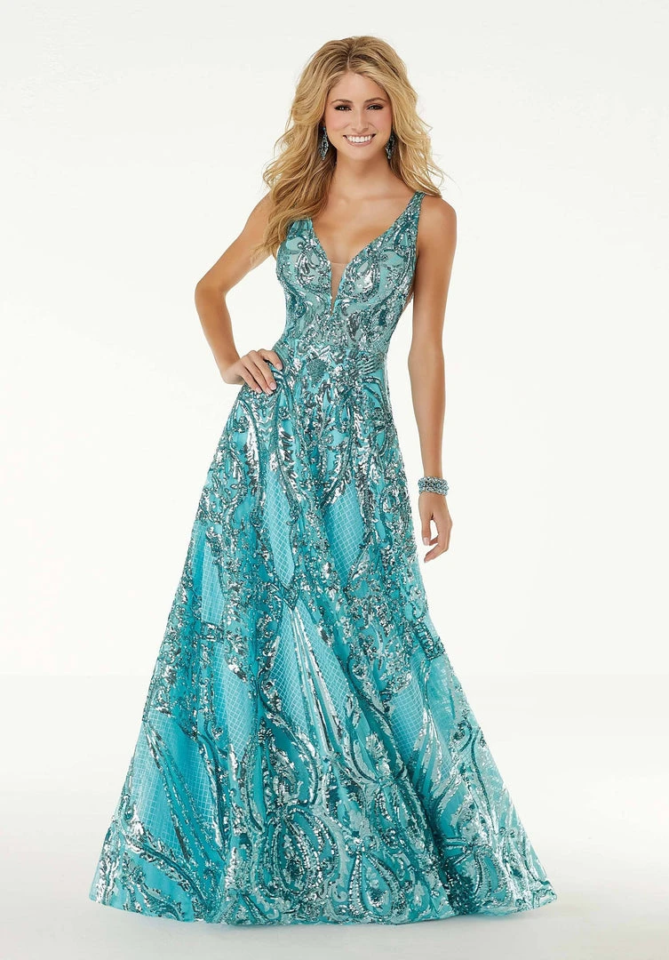 Mori Lee - 45001 Sleeveless V Neck Sequin Ornate A-Line Prom Dress 7 Mori Lee - 45001 Sleeveless V Neck Sequin Ornate A-Line Prom Dress