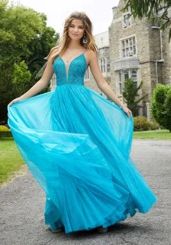 Mori Lee - 45004 Beaded Sleeveless V- Neckline Glitter Net Gown 14 Mori Lee - 45004 Beaded Sleeveless V- Neckline Glitter Net Gown