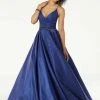 Formal Gowns Mori Lee - 45007 Shirred Plunging Shimmer Satin Gown 1 Formal Gowns Mori Lee - 45007 Shirred Plunging Shimmer Satin Gown