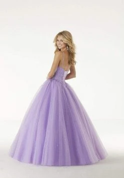 Formal Gowns Mori Lee - 45013 Crystal Beaded V Neck Bodice Glitter Tulle Ballgown