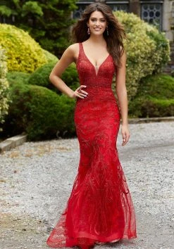 Mori Lee - 45033 Lace Appliqued Mermaid Gown Formal Gowns