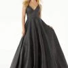 Mori Lee - 45048 Glitter Satin V-neck A-line Dress