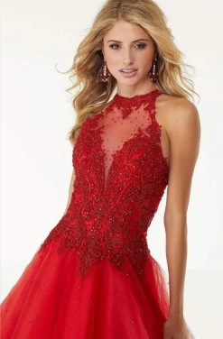 Mori Lee - 45091 Lace Appliqued Halter Long Dress 9 Mori Lee - 45091 Lace Appliqued Halter Long Dress