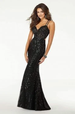 Mori Lee - 45092 Fitted Sequined Strappy Long Dress