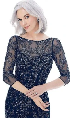 MGNY By Mori Lee Mori Lee - Illusion Bateau Neckline Bead Pattern Sheath Dress 72232 - 2 Pcs Navy In Sizes 4 And 12 Available 8 MGNY By Mori Lee Mori Lee - Illusion Bateau Neckline Bead Pattern Sheath Dress 72232 - 2 Pcs Navy In Sizes 4 And 12 Available