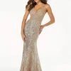 Formal Gowns Mori Lee - Sequined Lace Plunging V-neck Trumpet Gown With Train 45059SC - 1 Pc Rose Gold In Size 10 Available 2 Formal Gowns Mori Lee - Sequined Lace Plunging V-neck Trumpet Gown With Train 45059SC - 1 Pc Rose Gold In Size 10 Available