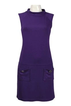 Muse - M0579M Stand-up Collar Sleeveless Ponte Shift Dress