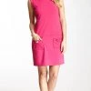 Muse - M0579M Stand-up Collar Sleeveless Ponte Shift Dress 2 Muse - M0579M Stand-up Collar Sleeveless Ponte Shift Dress