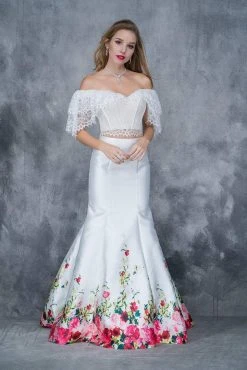 Nina Canacci - 1380 Two Piece Lace And Floral Printed Mermaid Dress Formal Gowns