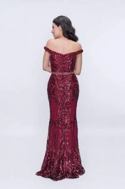 Nina Canacci - 1404 Deep Off Shoulder Sequined Sheath Gown