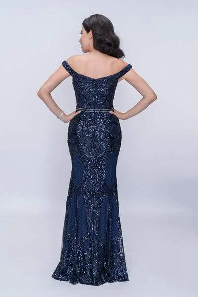 Nina Canacci - 1404 Deep Off Shoulder Sequined Sheath Gown 6 Nina Canacci - 1404 Deep Off Shoulder Sequined Sheath Gown