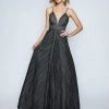 Nina Canacci - 1438 Striped Lace Plunging A-Line Gown Formal Gowns 2 Nina Canacci - 1438 Striped Lace Plunging A-Line Gown Formal Gowns