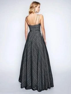 Nina Canacci - 1438 Striped Lace Plunging A-Line Gown Formal Gowns