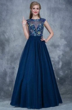 Formal Gowns Nina Canacci - 2145 Cap Sleeve Floral Appliqued Evening Gown