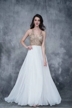 Formal Gowns Nina Canacci - 2170 Gold Embroidered Halter A-line Dress