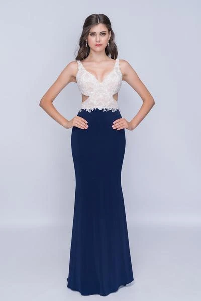 Nina Canacci - 2184 Lace V-neck Trumpet Dress With Train Formal Gowns 3 Nina Canacci - 2184 Lace V-neck Trumpet Dress With Train Formal Gowns