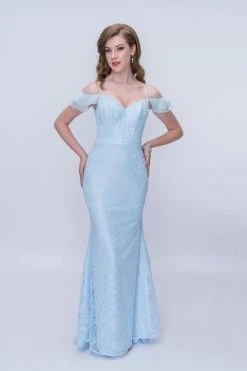 Nina Canacci - 2208 Draped Off Shoulder Floral Lace Gown Formal Gowns