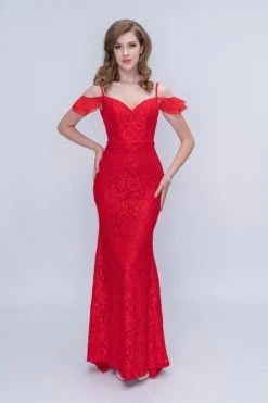 Nina Canacci - 2208 Draped Off Shoulder Floral Lace Gown Formal Gowns