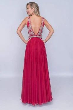 Nina Canacci - 2213 Rhinestone Accented Deep V-neck A-line Dress Formal Gowns
