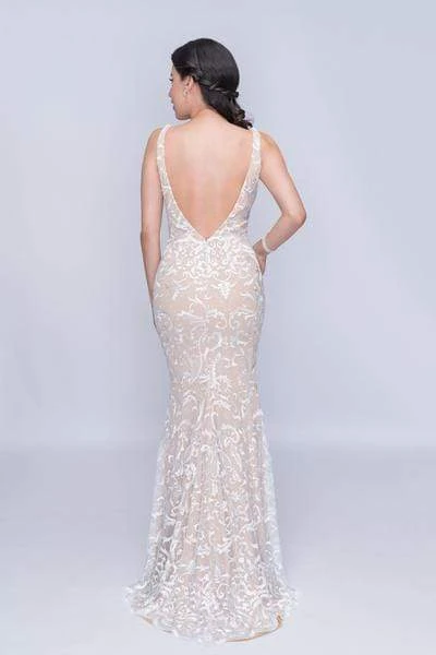 Nina Canacci - 2227 Embroidered Lace Plunging Sheath Gown 6 Nina Canacci - 2227 Embroidered Lace Plunging Sheath Gown