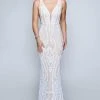 Nina Canacci - 2236 Lattice Sequined Plunging Sheath Gown