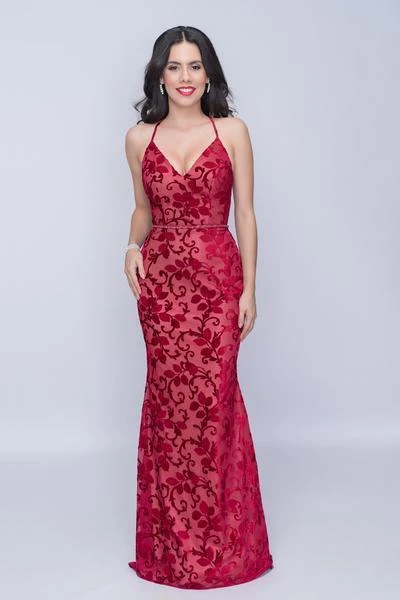 Nina Canacci - 2239 Crisscrossed Back Foliage Motif Sheath Gown Formal Gowns 3 Nina Canacci - 2239 Crisscrossed Back Foliage Motif Sheath Gown Formal Gowns