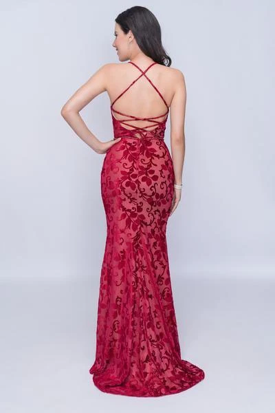 Nina Canacci - 2239 Crisscrossed Back Foliage Motif Sheath Gown Formal Gowns 4 Nina Canacci - 2239 Crisscrossed Back Foliage Motif Sheath Gown Formal Gowns