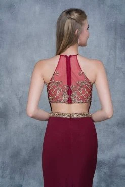 Nina Canacci - 3131 Bedazzled Illusion Halter Sheath Dress Formal Gowns