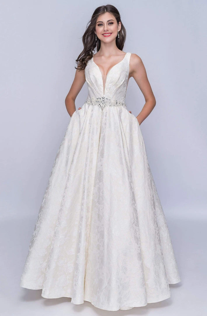 Nina Canacci - 3146 Illusion Plunging Neck Gem Embellished A Line Gown Formal Gowns 5 Nina Canacci - 3146 Illusion Plunging Neck Gem Embellished A Line Gown Formal Gowns