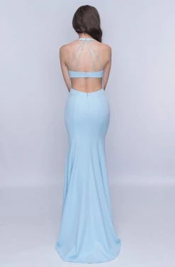Nina Canacci - 6025 Plunging Halter Fitted Evening Gown