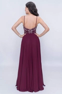 Nina Canacci - 6509 Scroll Beaded Plunging Sweetheart Chiffon Gown Formal Gowns