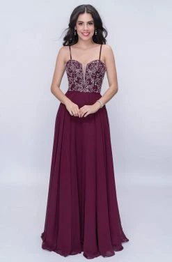 Nina Canacci - 6509 Scroll Beaded Plunging Sweetheart Chiffon Gown Formal Gowns