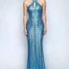 Nina Canacci - 8144 Embellished Halter Sheath Dress With Train Formal Gowns
