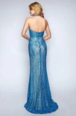 Nina Canacci - 8144 Embellished Halter Sheath Dress With Train Formal Gowns