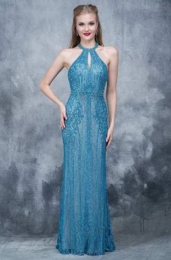 Formal Gowns Nina Canacci - 8144 Keyhole Accented Sparkling Halter Gown