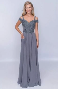 Nina Canacci - Embroidered A-Line Evening Dress M507 - 1 Pc Grey In Size 20 Available Formal Gowns