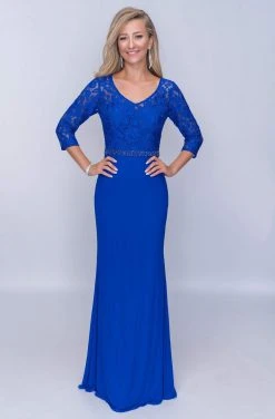 Nina Canacci - Fitted V-Neck Lace Evening Dress M301 - 1 Pc Royal In Size 14 Available