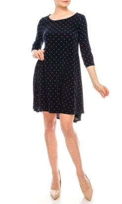 Nina Leonard - L6158A Quarter Sleeve Polka Dot Swing Dress