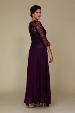 Formal Gowns Nox Anabel - 5083 Quarter Sleeves Lace Overlay Top Long Formal Dress