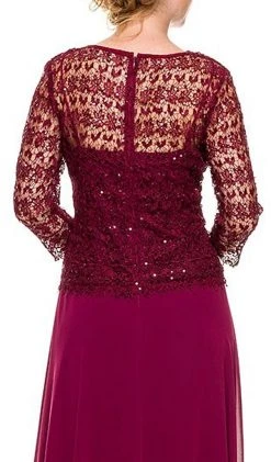 Formal Gowns Nox Anabel - 5083 Quarter Sleeves Lace Overlay Top Long Formal Dress