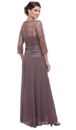 Formal Gowns Nox Anabel - 5083 Quarter Sleeves Lace Overlay Top Long Formal Dress