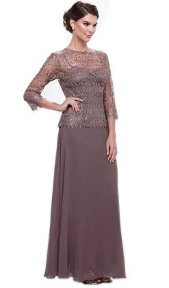 Formal Gowns Nox Anabel - 5083 Quarter Sleeves Lace Overlay Top Long Formal Dress