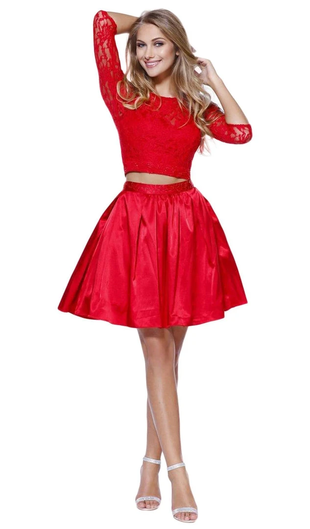 Cocktail Dresses Nox Anabel - 6166 Quarter Sleeve Embroidered Two-Piece A-line Dress 7 Cocktail Dresses Nox Anabel - 6166 Quarter Sleeve Embroidered Two-Piece A-line Dress