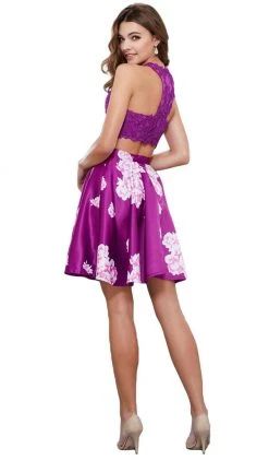 Nox Anabel - 6219 Two-Piece Lace Halter Floral Cocktail Dress