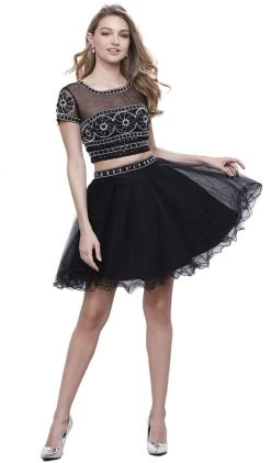 Nox Anabel - 6229 Two Piece Illusion Bateau Tulle Cocktail Dress Cocktail Dresses